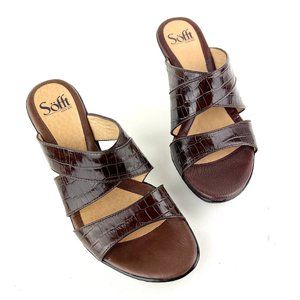 Sofft Womens Veda Platform Sandal Dark Brown Croc Print Open Toe Slip On, 8 US